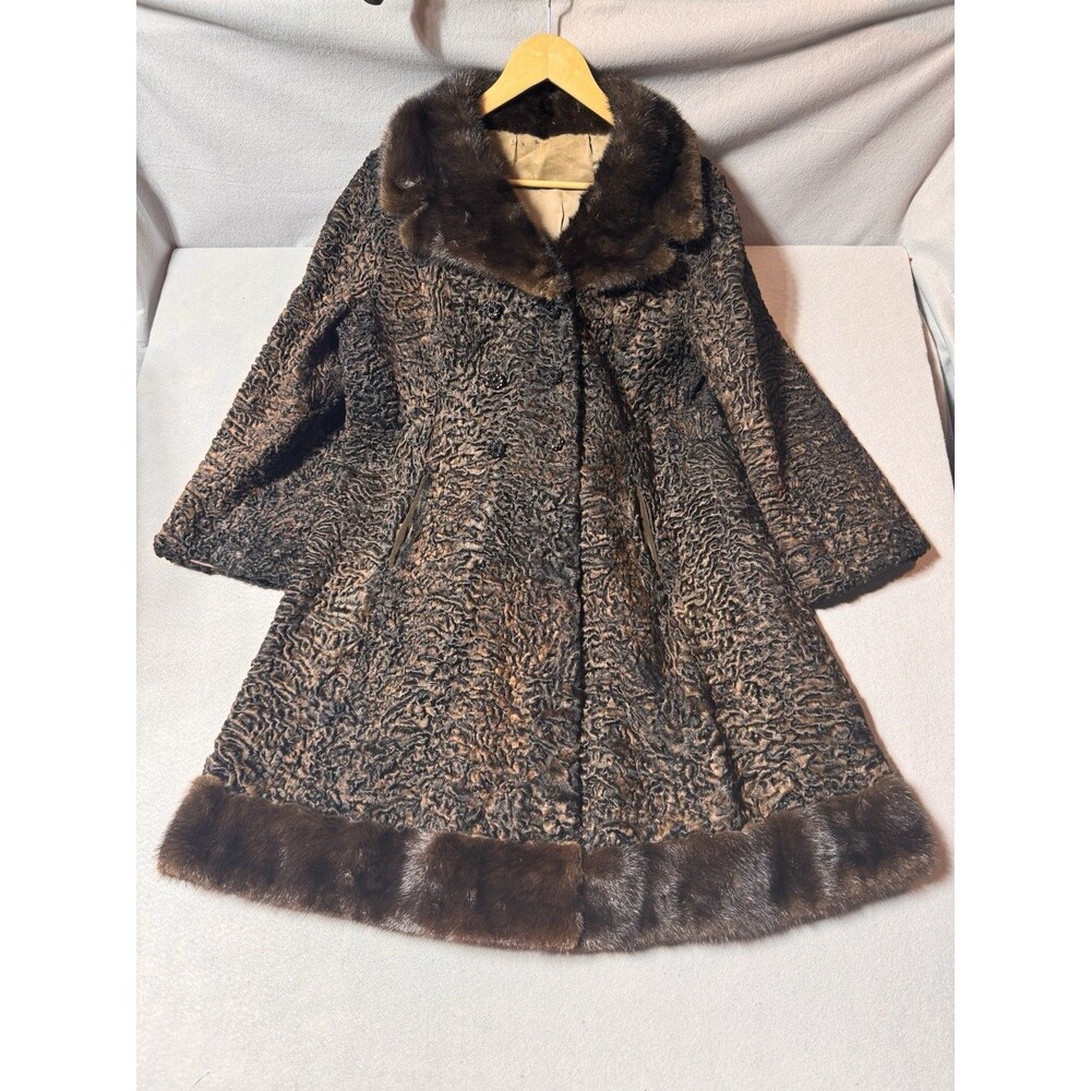 Vintage Elsa Schiaparelli Mink Persian Curly Lamb Brown Black Coat Size M